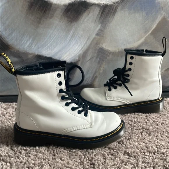 Kids Dr. Martens 1460 White Boots with Black Laces - Picture 3 of 6